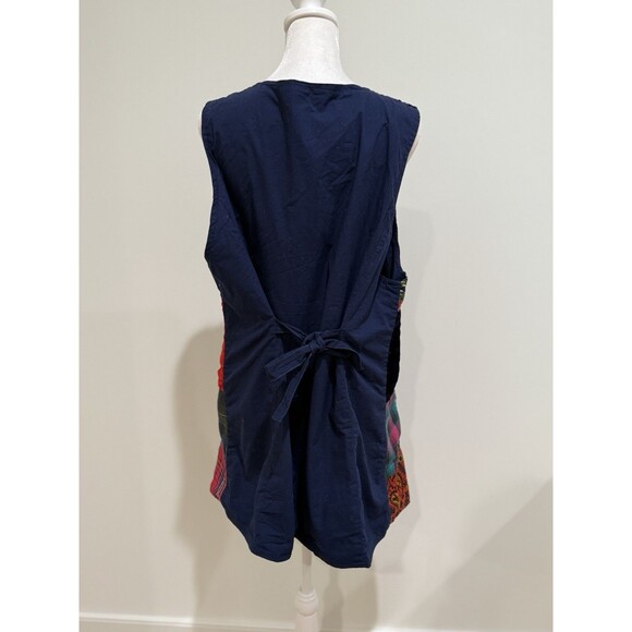 Vintage Blue Patchwork Vest Women’s Large Tie Back Button Front - Picture 9 of 16